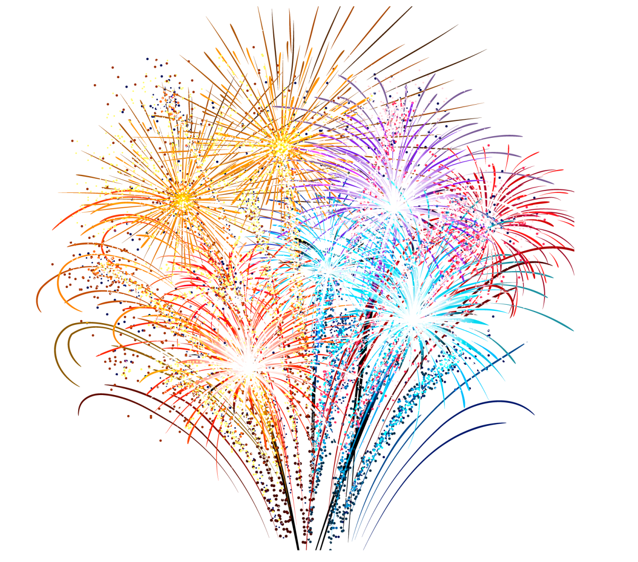 a bunch of colorful fireworks on a white background