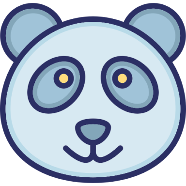 a panda face with yellow eyes