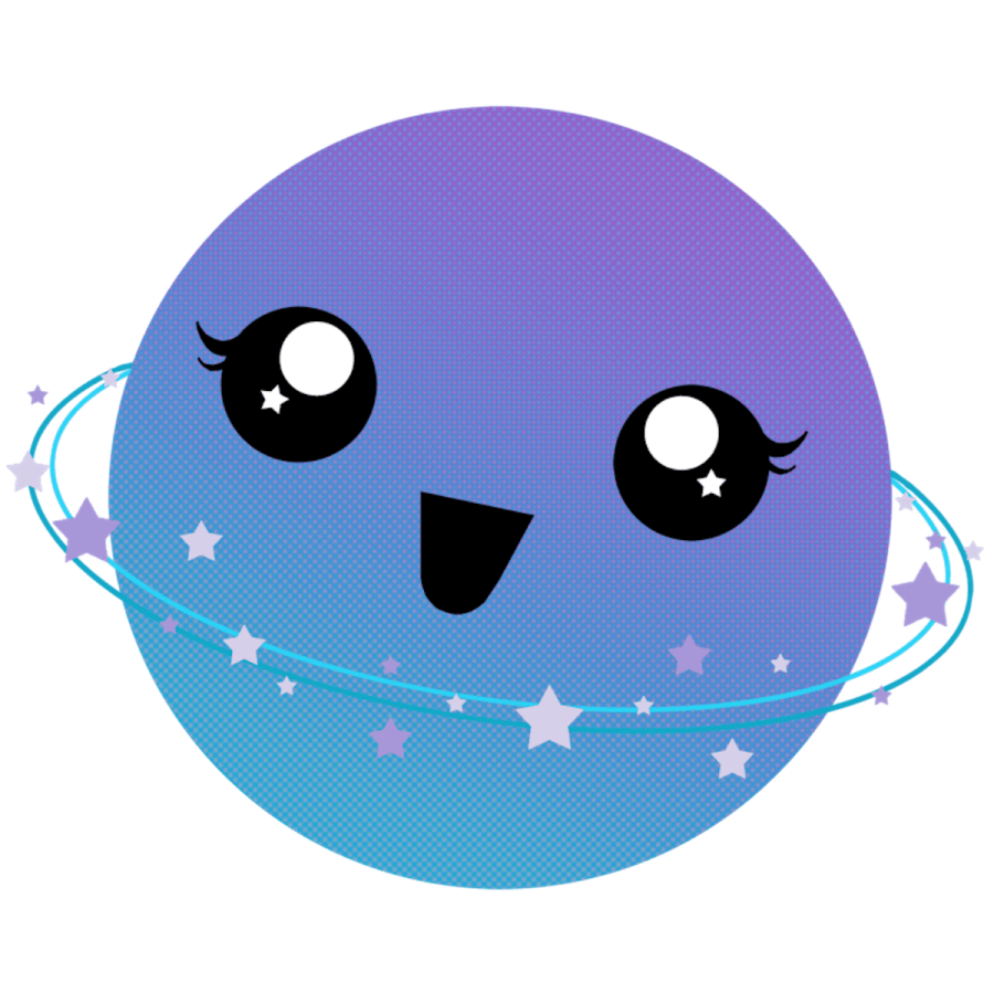 a purple and blue smiley face with stars around it