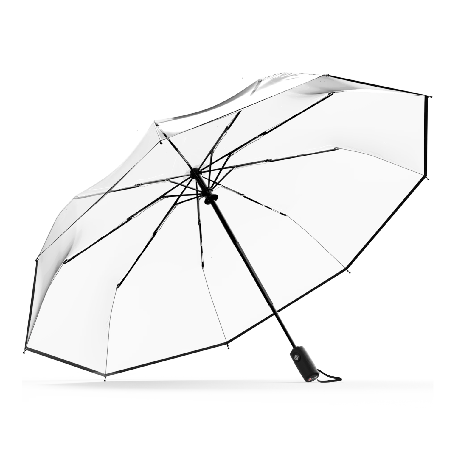 a black and white umbrella on a white background