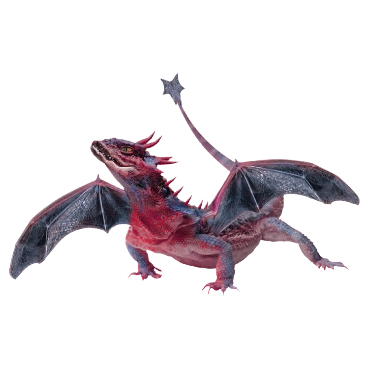 a red and black dragon flying through the air
