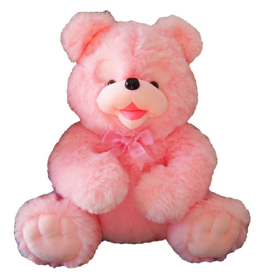 a pink teddy bear sitting on a white background