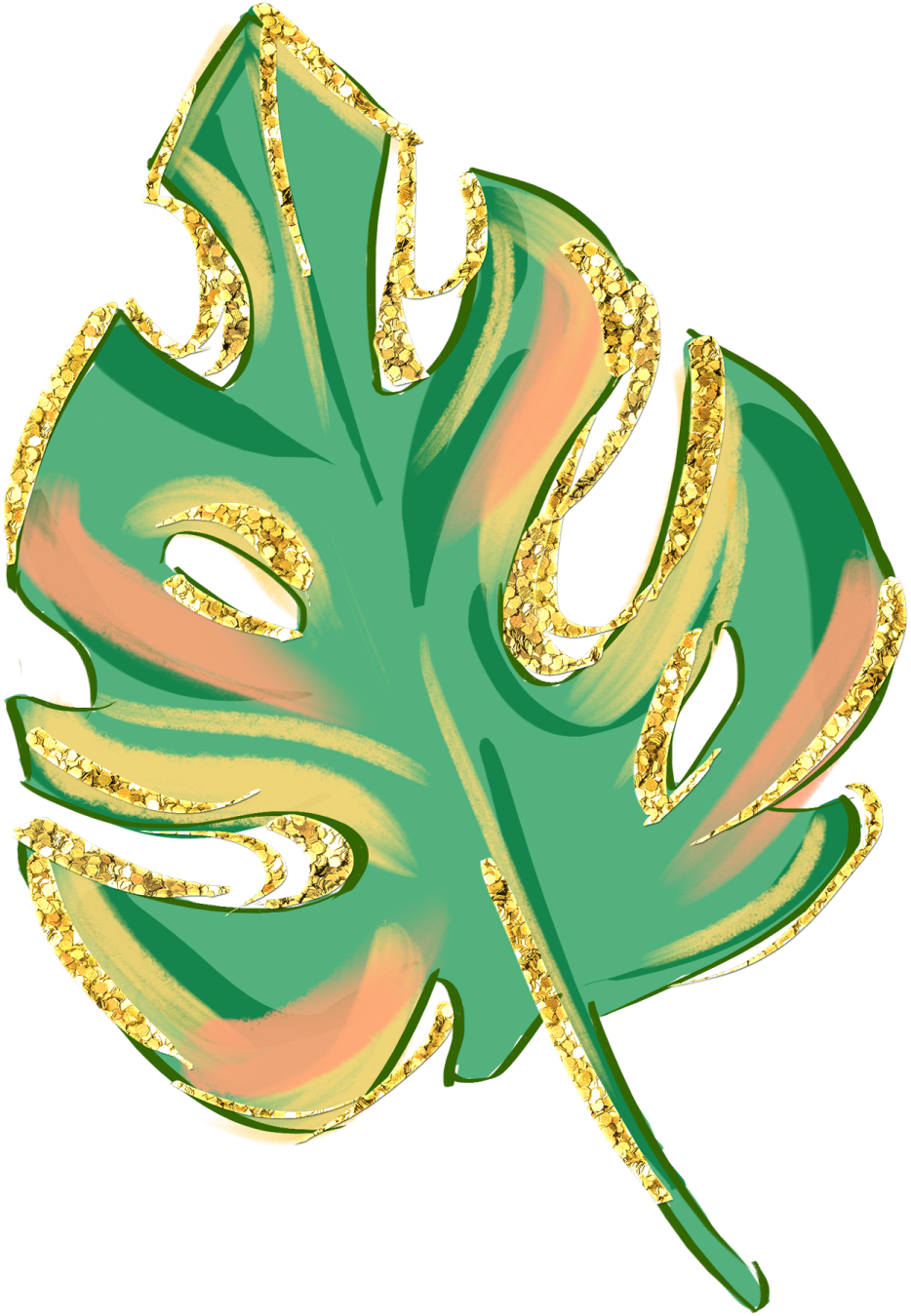 a green leaf with gold glitters