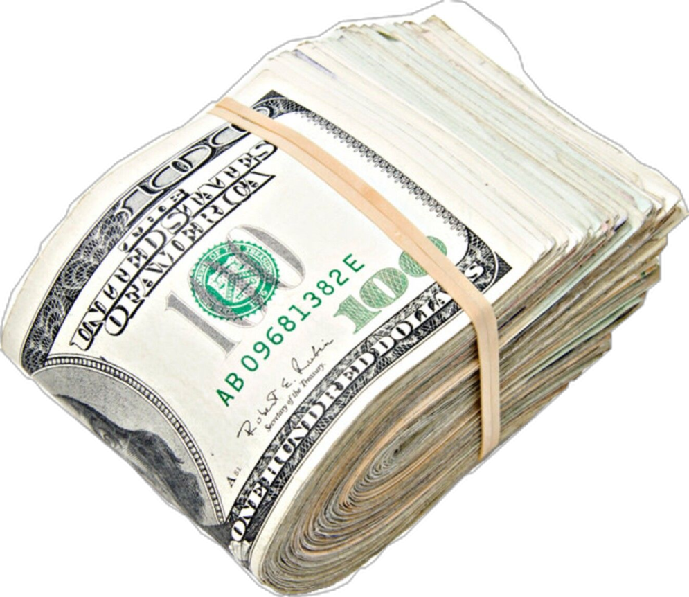 a stack of money on a white background