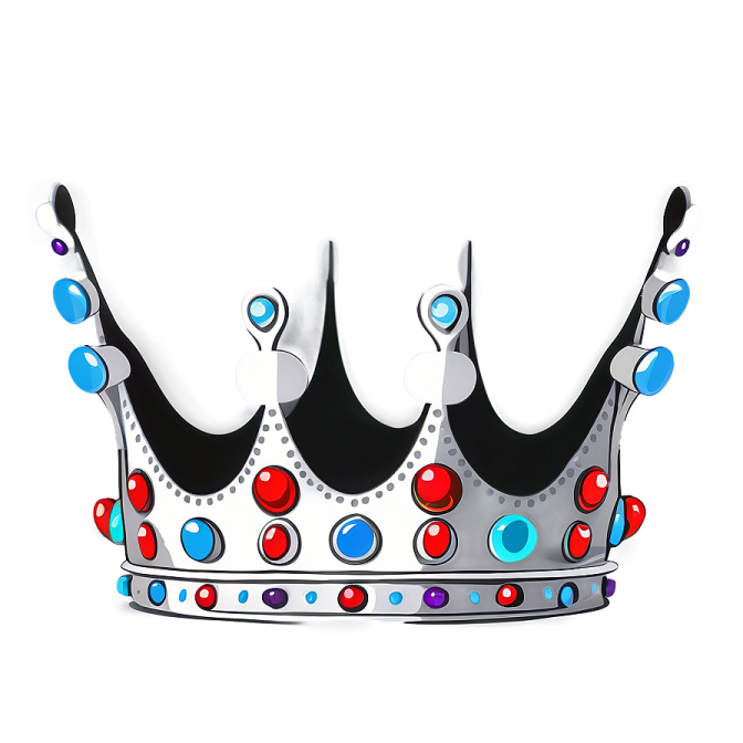 a black and white crown with red, blue, and purple dots on it