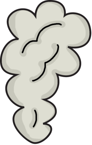 a cartoon cloud with smoke coming out