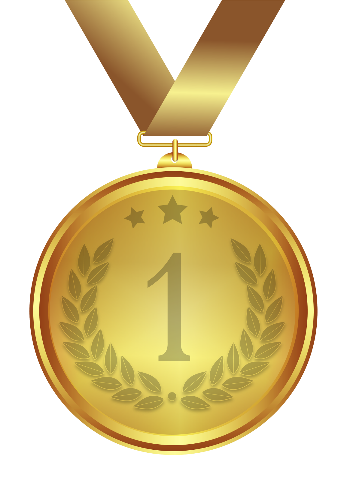 a gold medal with the number one on it