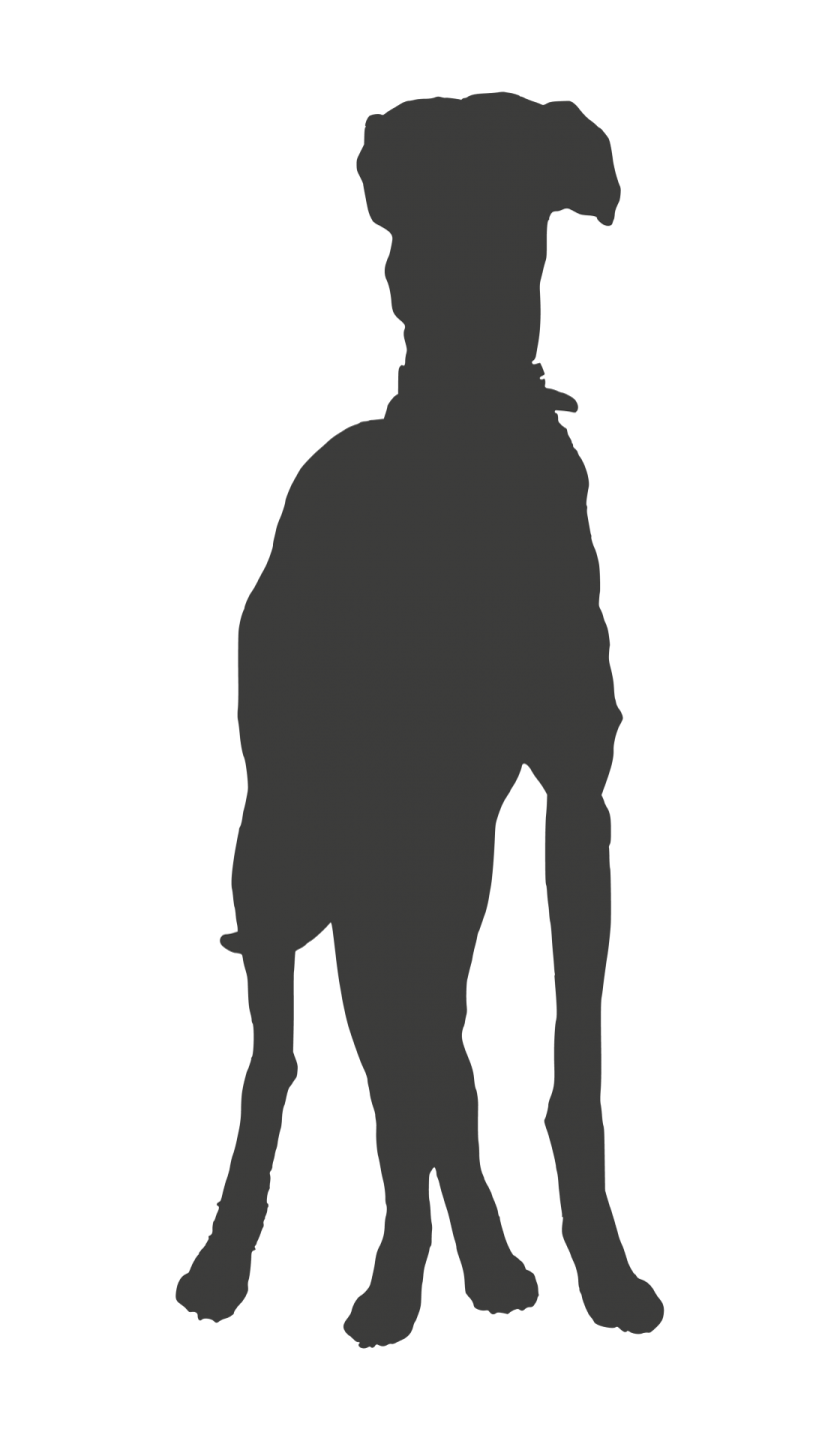a black and white silhouette of a dog