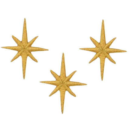 three gold stars on white background
