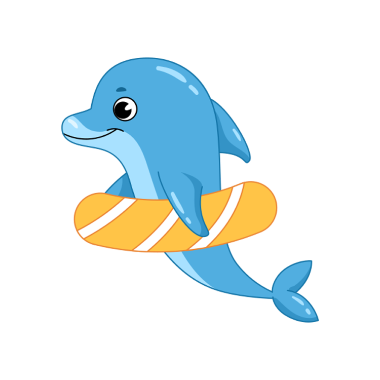 a cartoon dolphin with a life preserveer