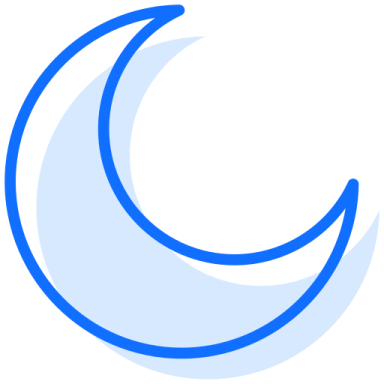 a blue crescent with a white background