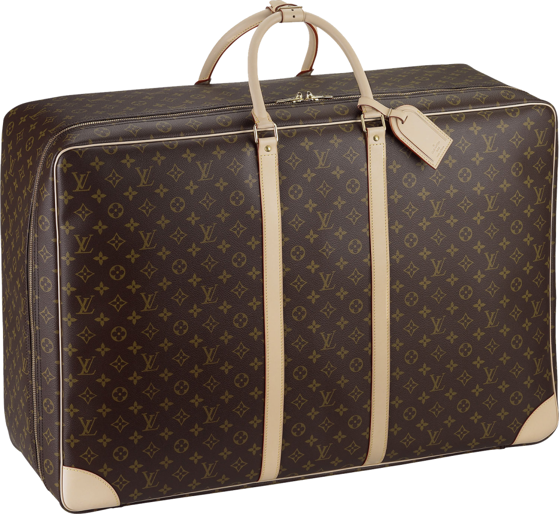 a brown and tan suitcase