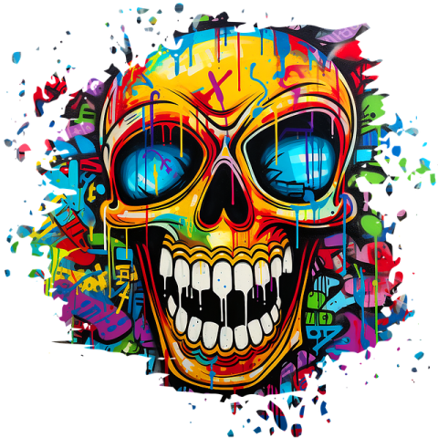 a skull with colorful paint spied around it