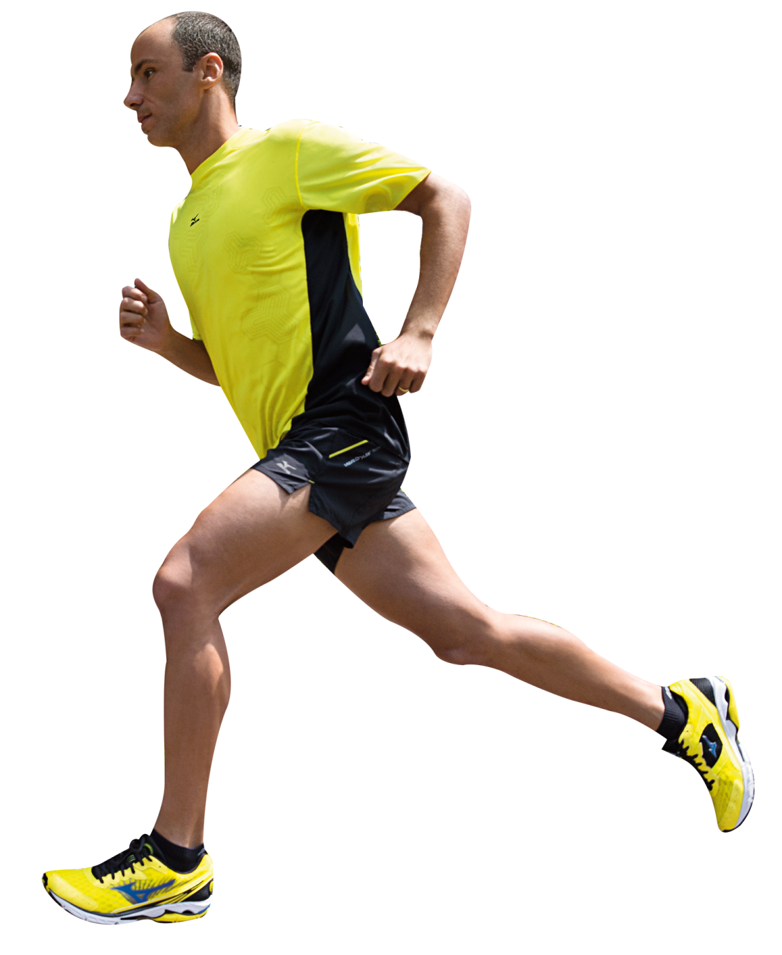 a man in a yellow shirt is running