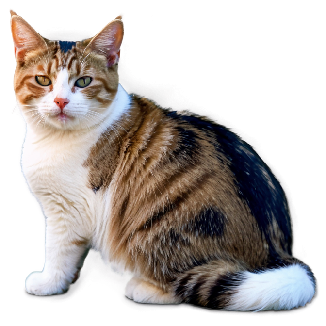 a brown and white cat sitting on a white surface