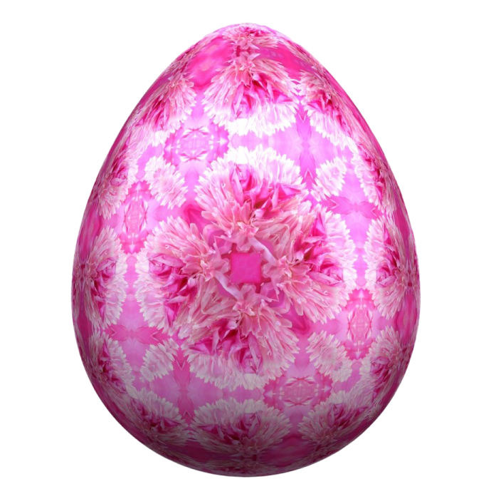 a pink and white egg with flowers on it