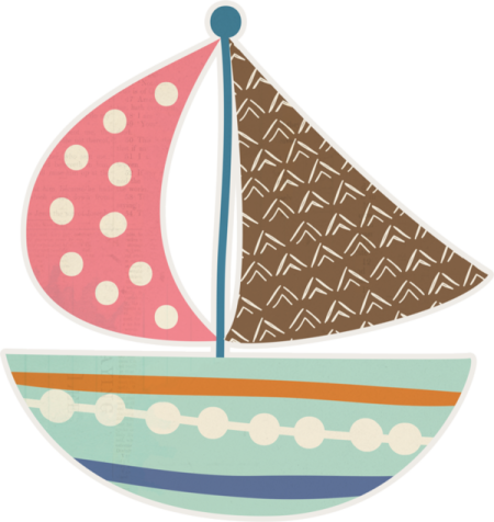 a sail boat with pink and blue sails