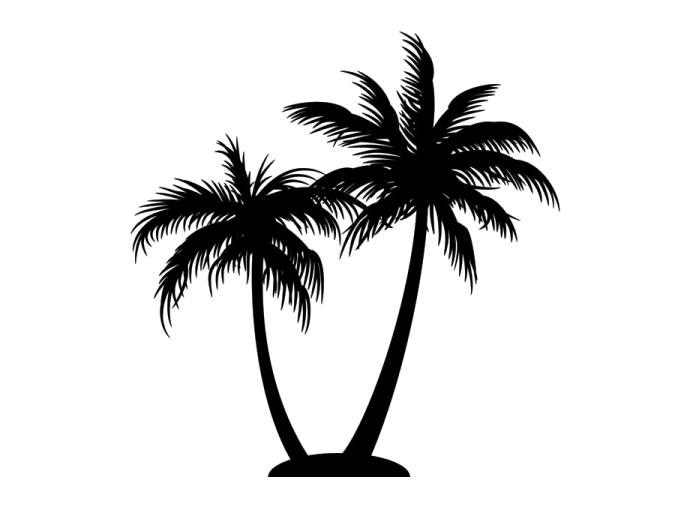 a black and white silhouette of two palm trees