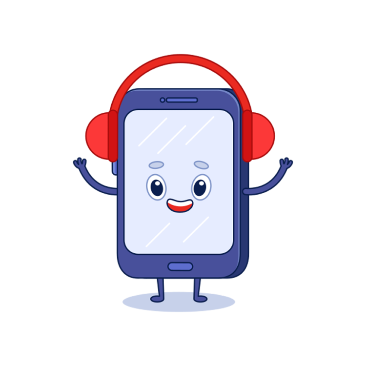 a cartoon phone with headphones on it's face