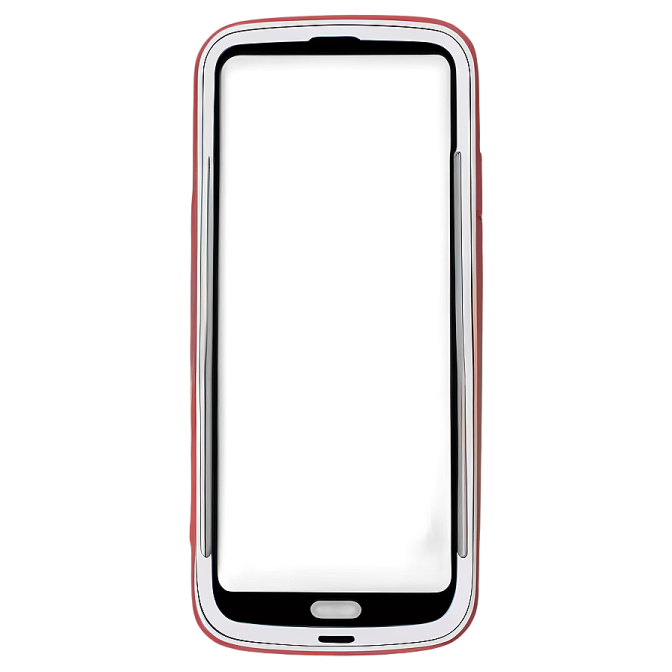 a cell phone with a white screen and red trim