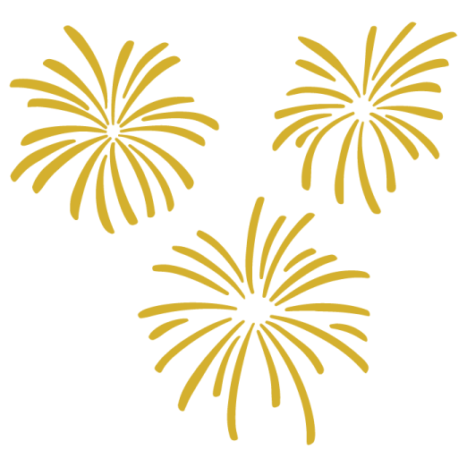 three gold fireworkss on white background