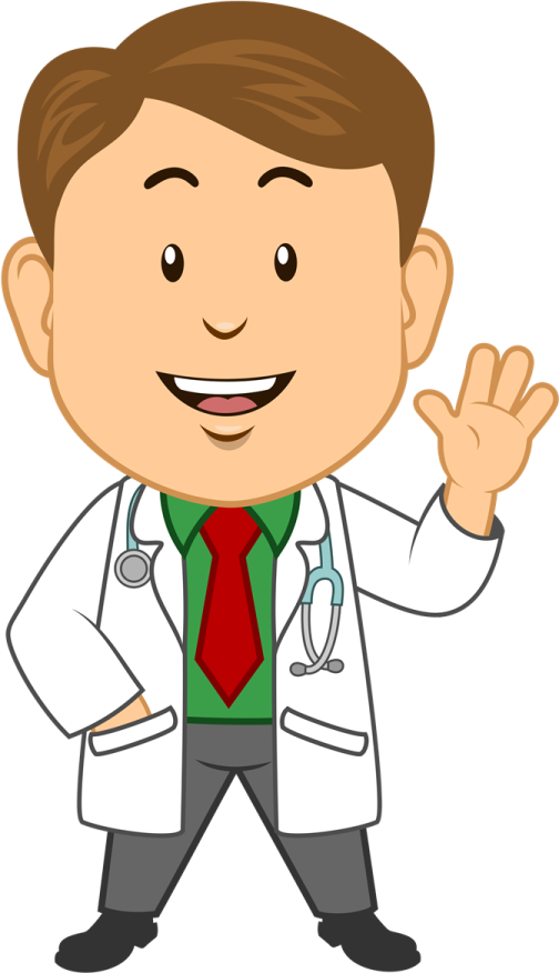 a cartoon doctor with his hand up