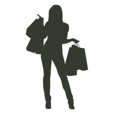 a silhouette of a woman with shopping bags