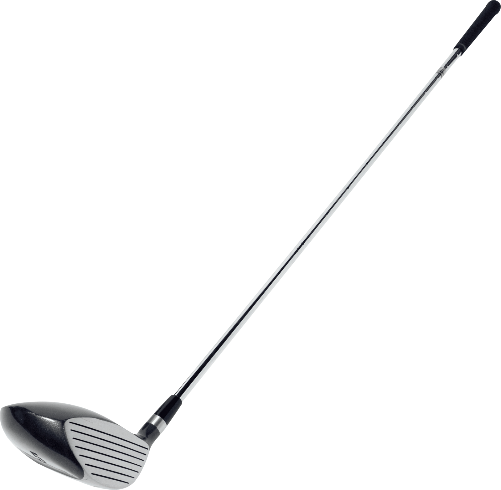 a black and silver golf club with a white background