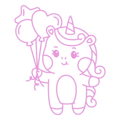 a drawing of a unicorn holding balloons