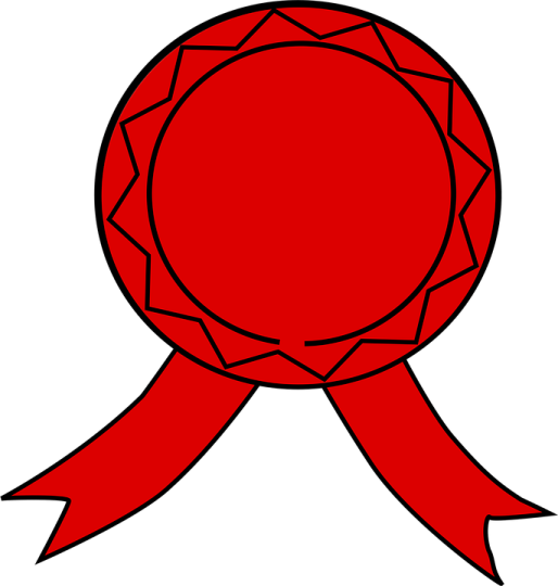 a red ribbon with a white background