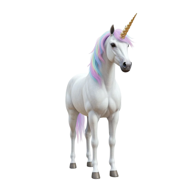 a white unicorn with a rainbow colored mane
