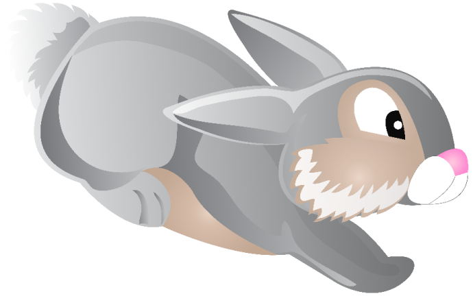 a gray and white rabbit with pink nose
