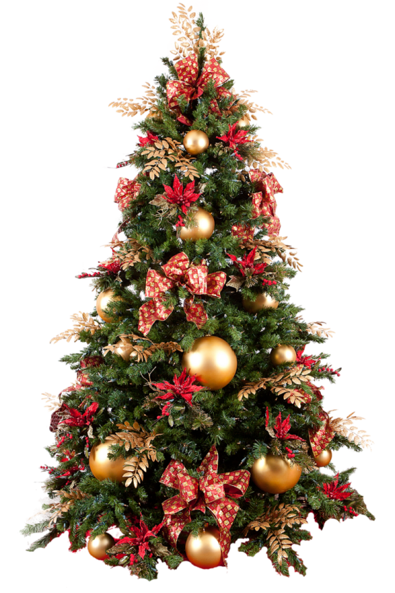 a christmas tree with red and gold decorations