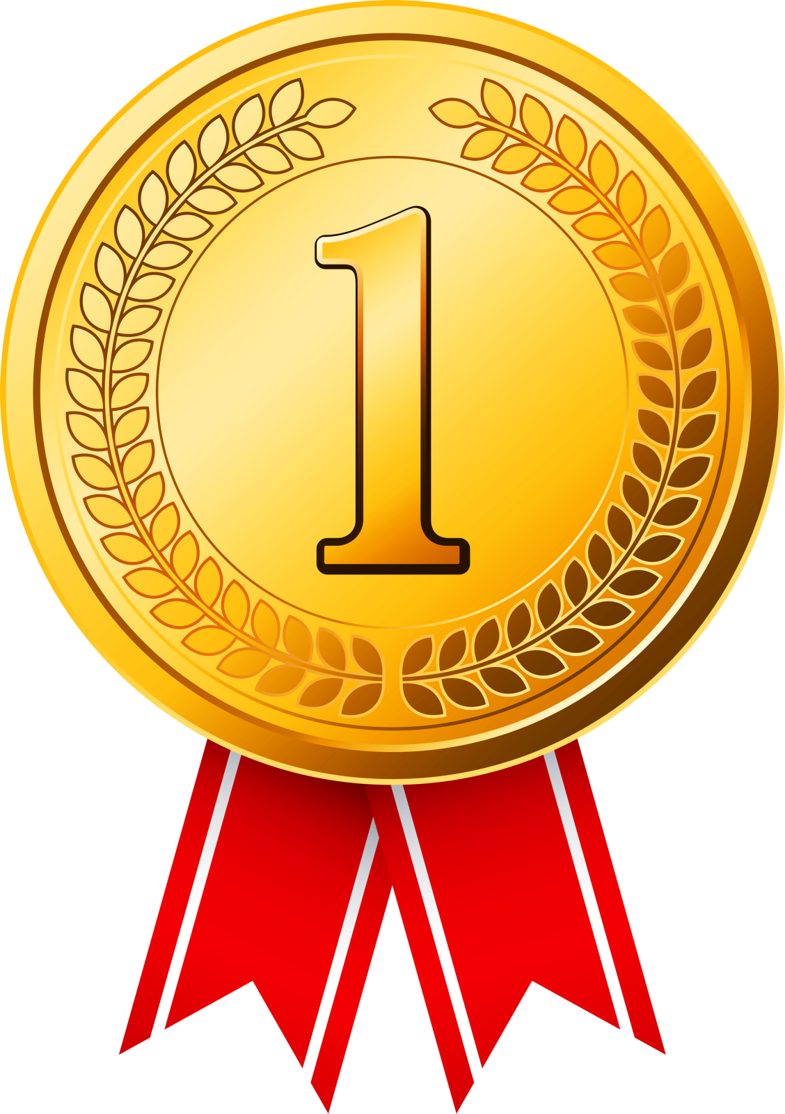a gold medal with a red ribbon around it