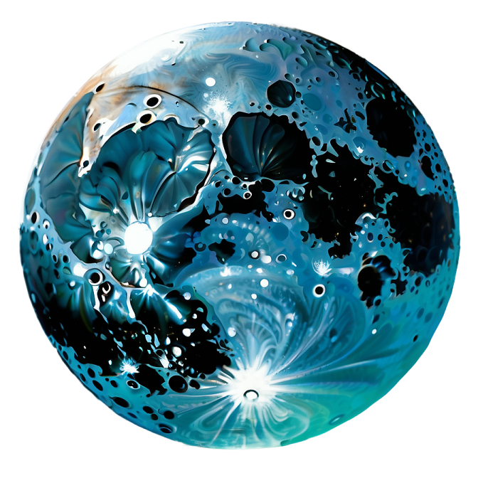 a blue sphere with black and white paint on it