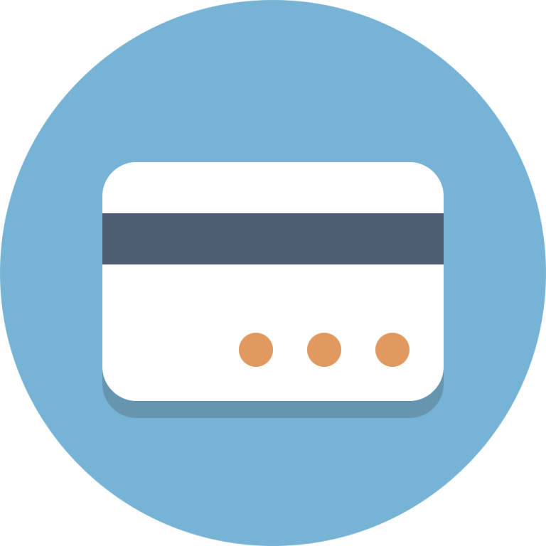 a credit card in a blue circle