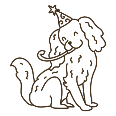 a drawing of a dog with a party hat
