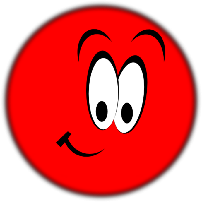 a red smiley face on a white background