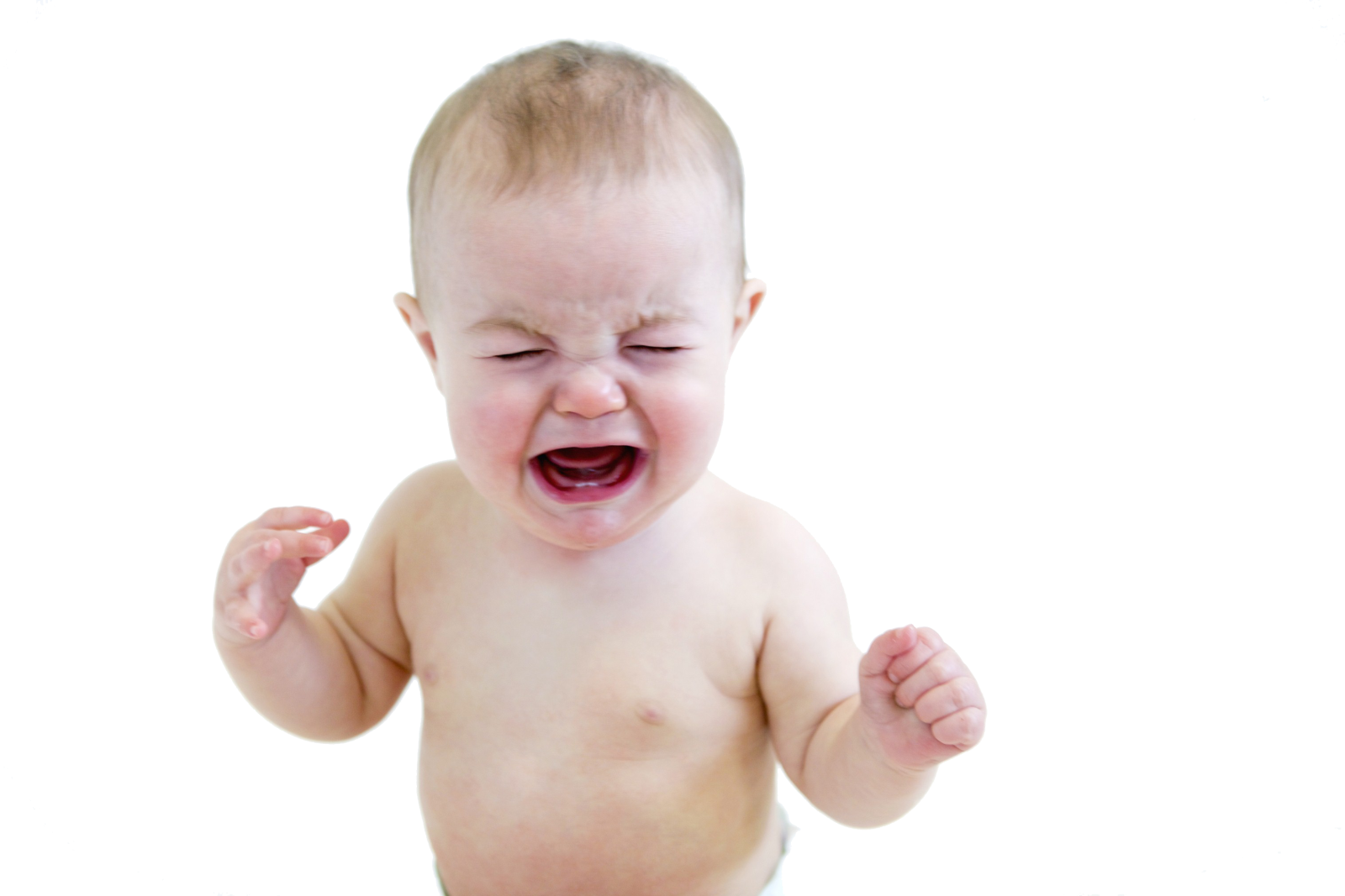 a baby is crying with his mouth wide