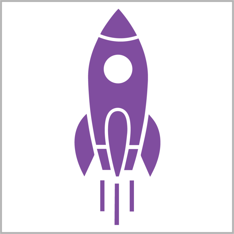 a purple rocket icon on a white background