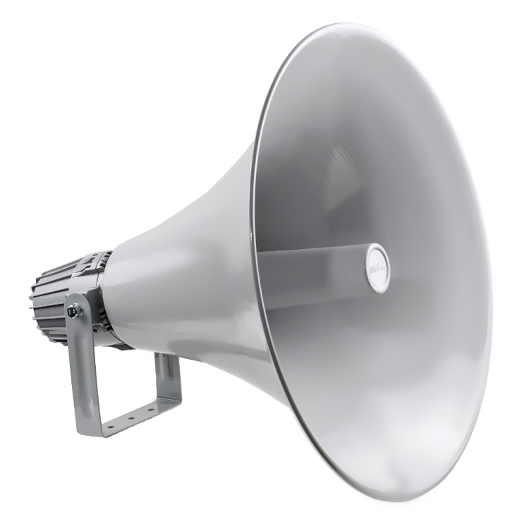 a silver megaphone on a white background