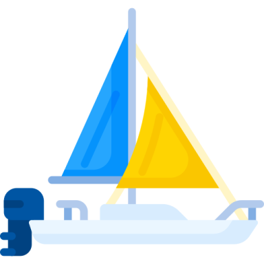 a sail with a blue and yellow sail