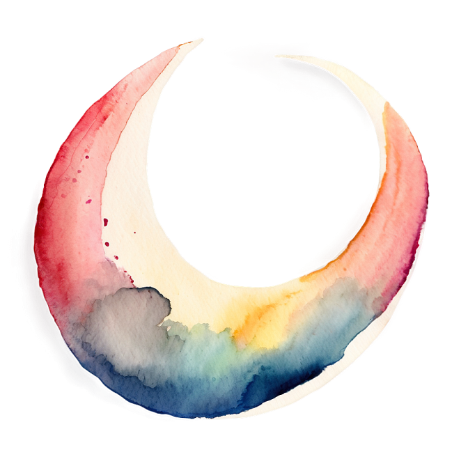 a crescent painted in watercolor on a white background
