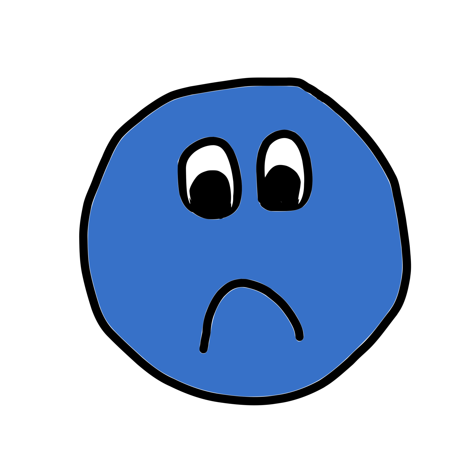 a blue smiley face with a sad expression
