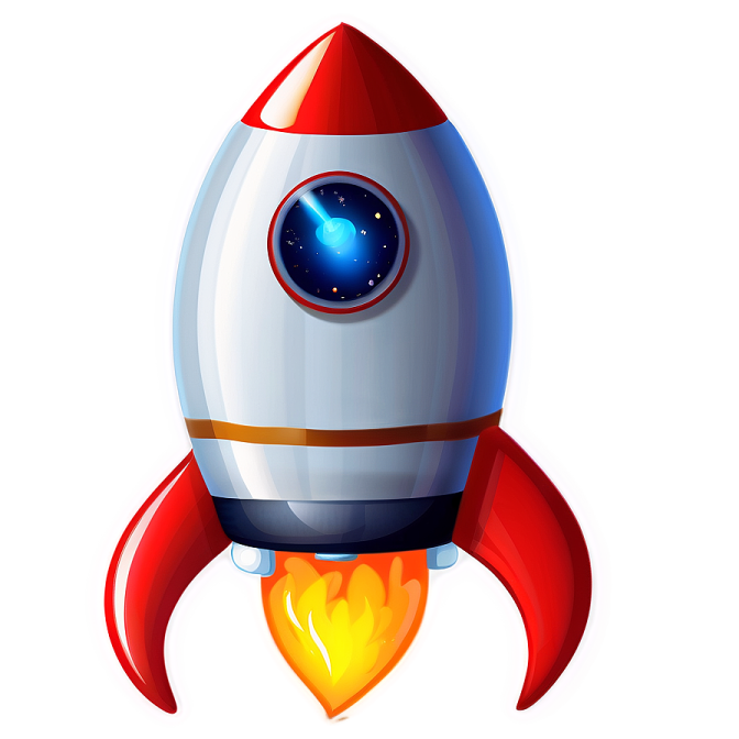 a red and white rocket with a blue eye