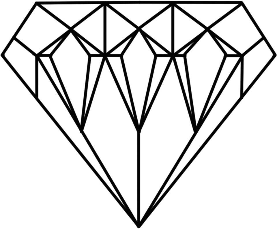 a black and white drawing of a diamond