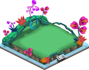 an illustration of a green island with flowers
