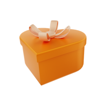 an orange gift box with a white ribbon