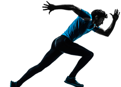 a man running in silhouette on a white background