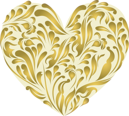 a gold heart with swirls on it